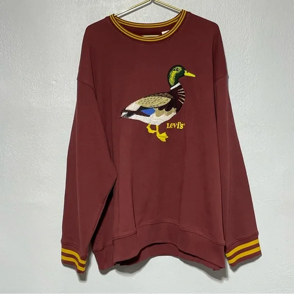 Levi's | Sweaters | New Levis Maroon Embroidered Mallard Duck